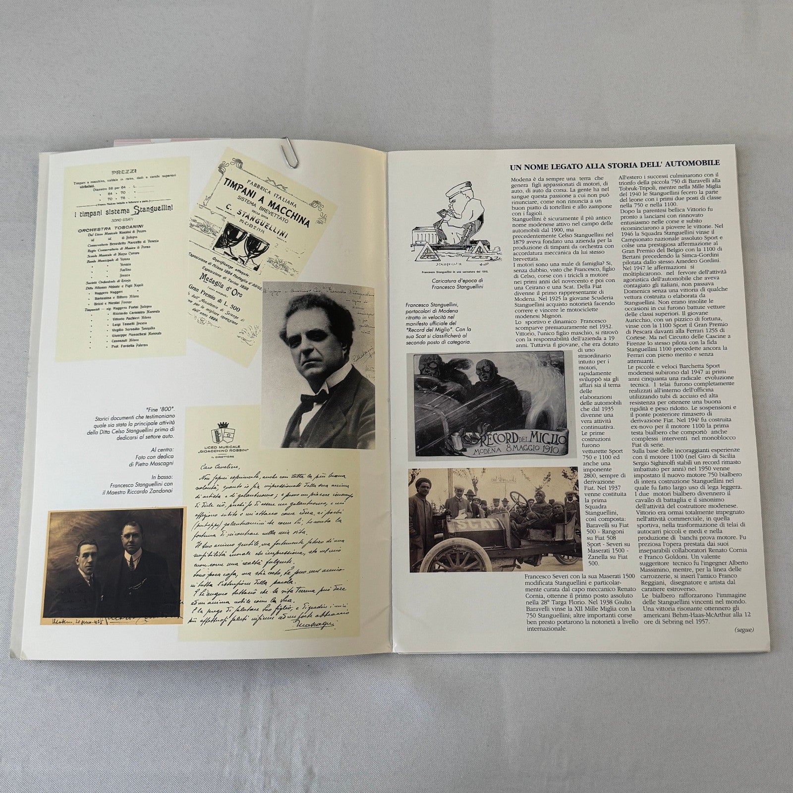 Stanguellini Racing Car Motorsport History Brochure Book 1998 Italian Text