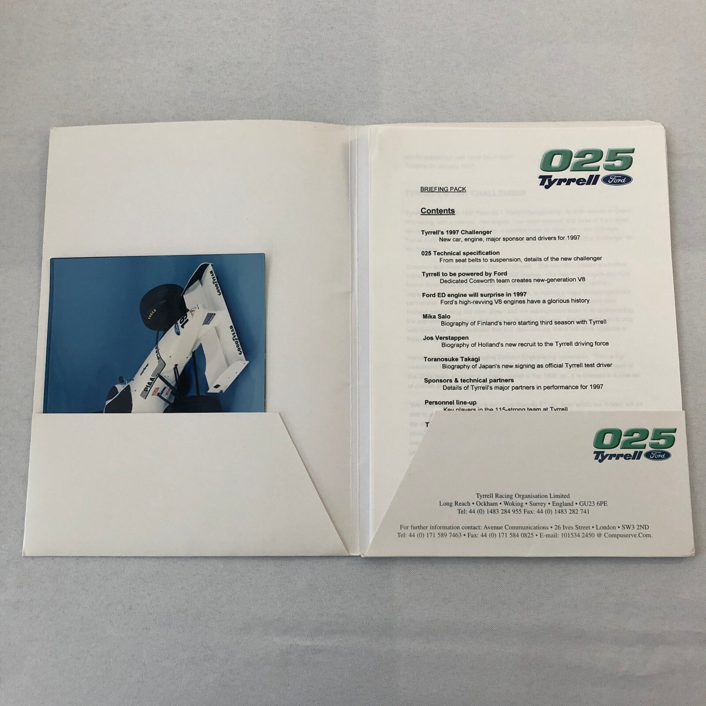 1997 Tyrrell Ford 025 Racing Car Team Press Kit Photos Mika Salo