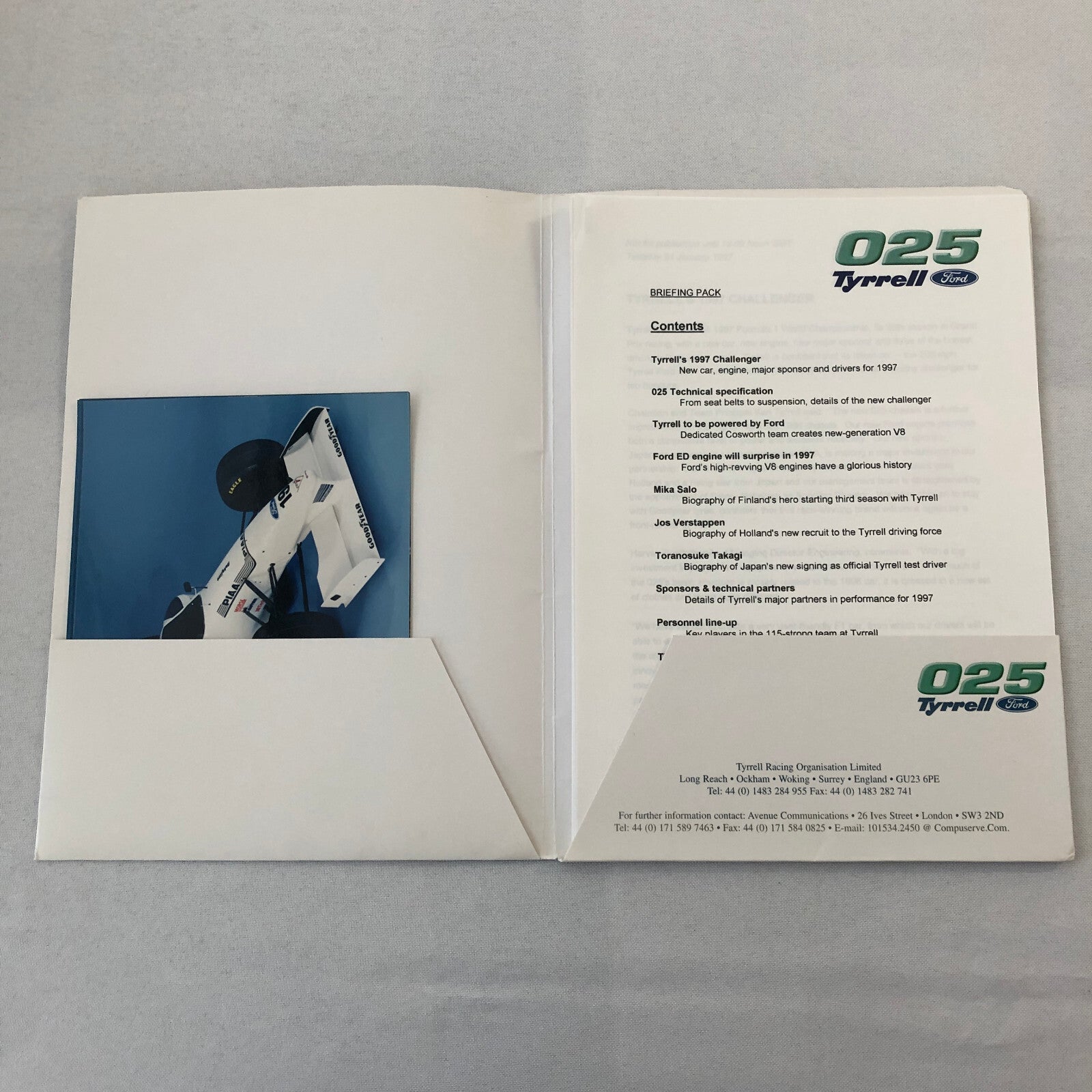 1997 Tyrrell Ford 025 Racing Car Team Press Kit Photos Mika Salo