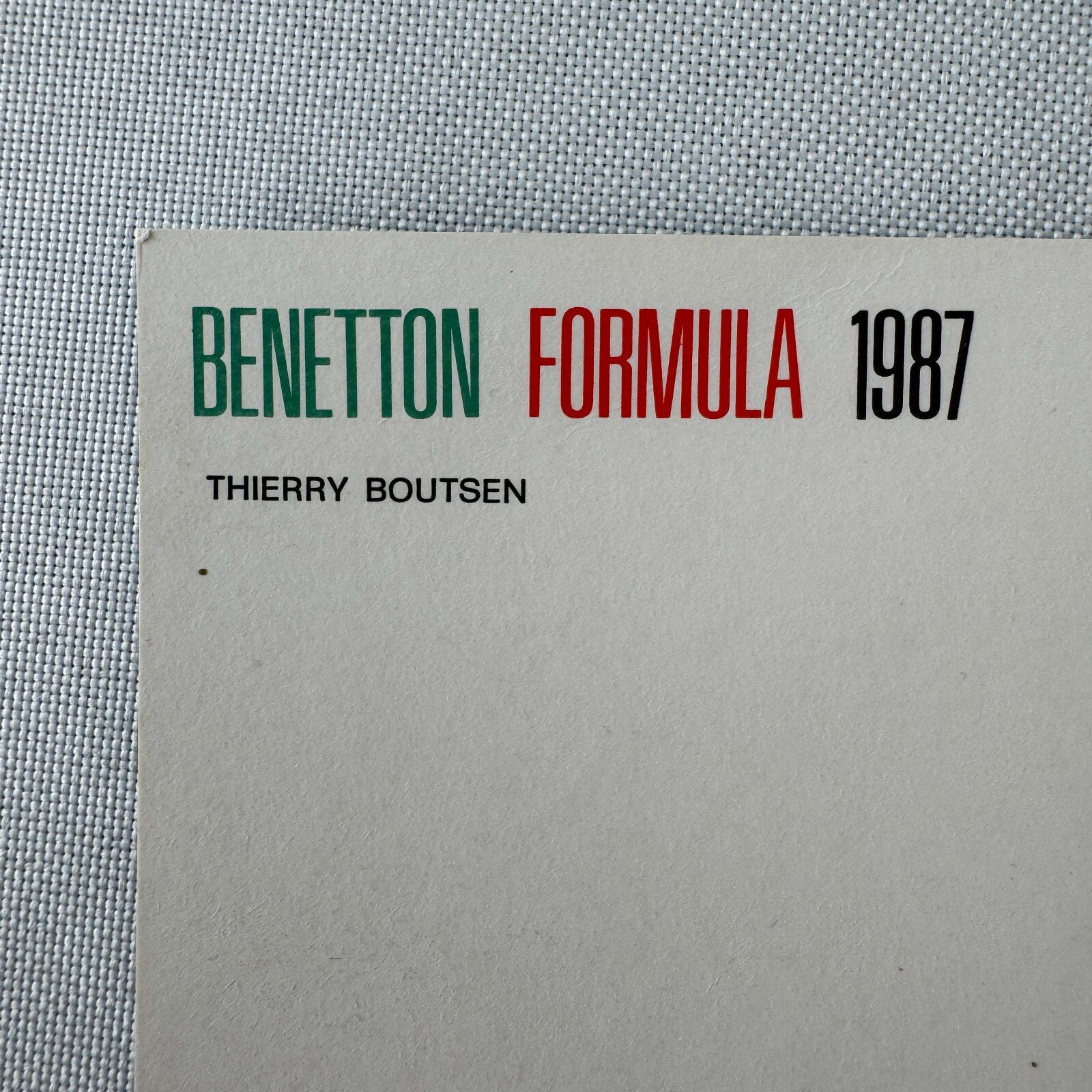 1987 Benetton Formula One Racing Postcard Post Card Thierry Boutsen Vintage