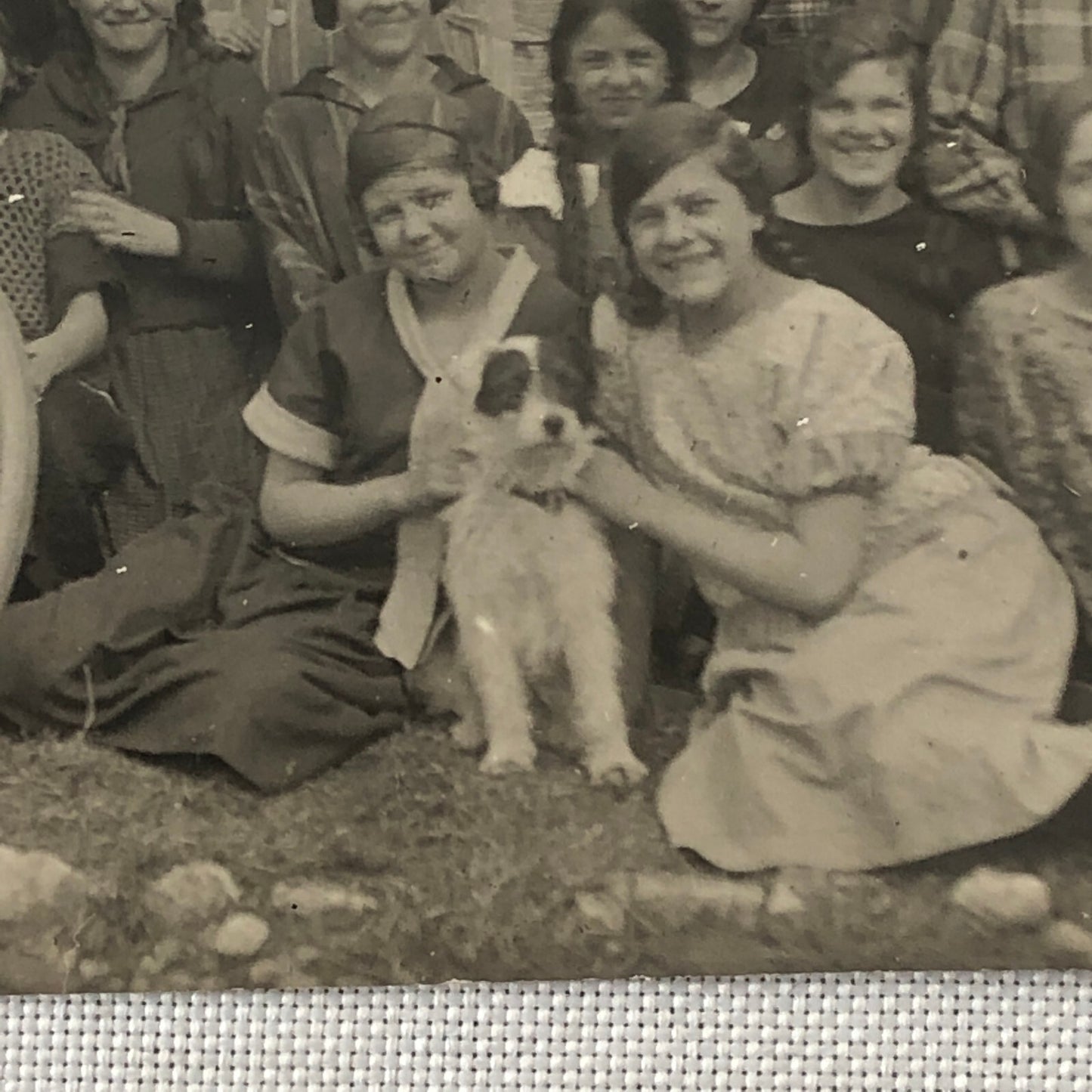 Antique Vintage Photo Photograph Man with Bicycle Women Girls Dog + 