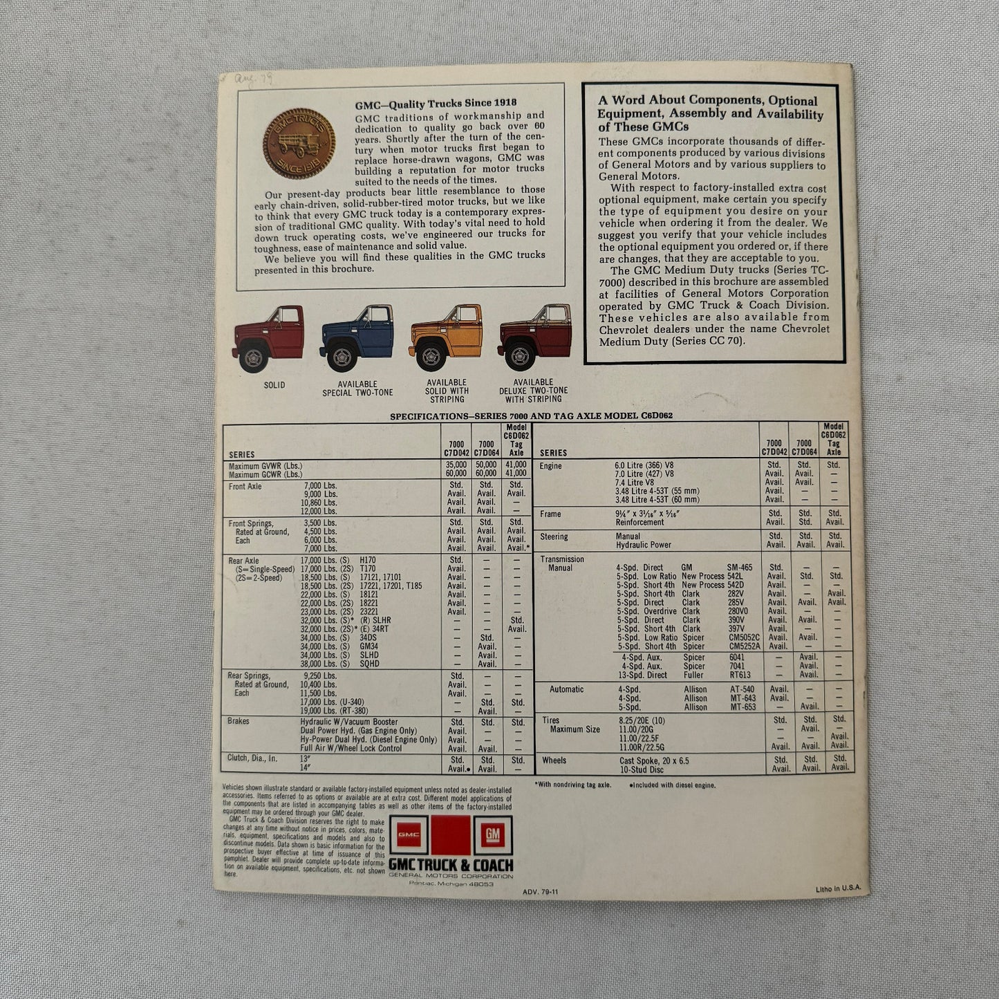 GMC Series 7000 Conventional Truck Sales Brochure Catalog Advertising Vintage