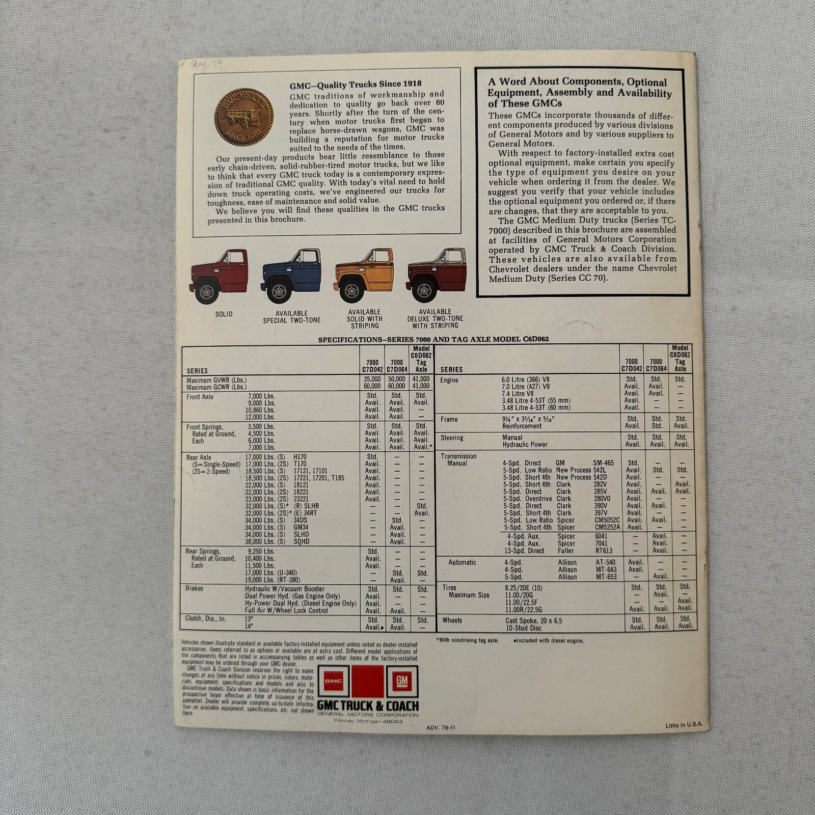 GMC Series 7000 Conventional Truck Sales Brochure Catalog Advertising Vintage