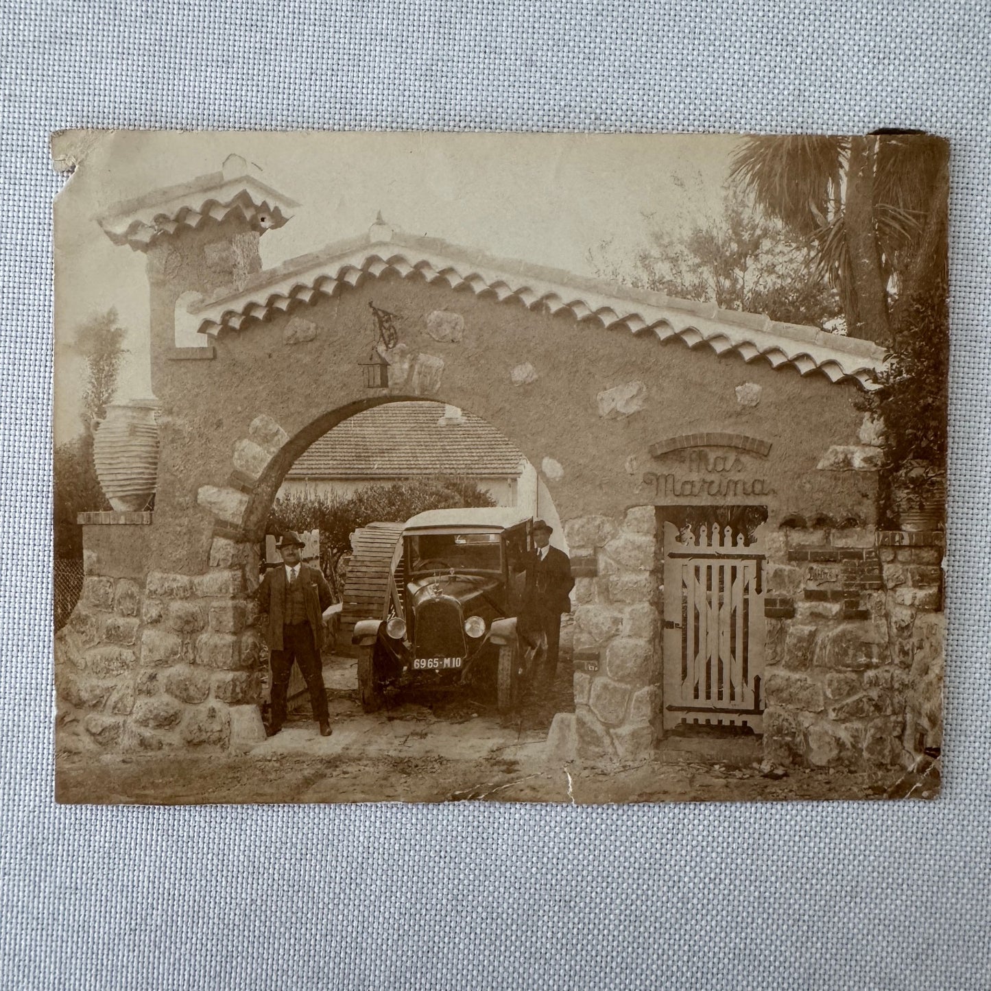 Vintage Photograph Men with Early Automobile Building AMAZING Image