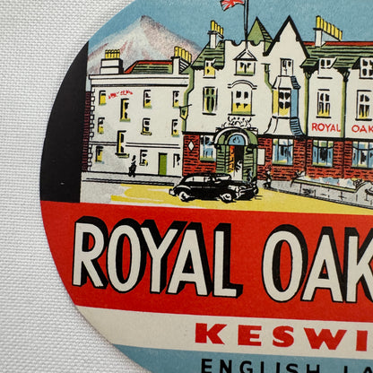 Vintage Travel Luggage Label Royal Oak Hotel Keswick English Lakes UK