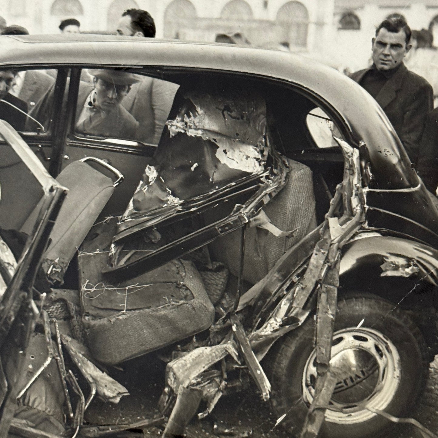 Car Accident Wreck Disaster Fiat 1500 Automobile Photo Photograph Vintage Italy