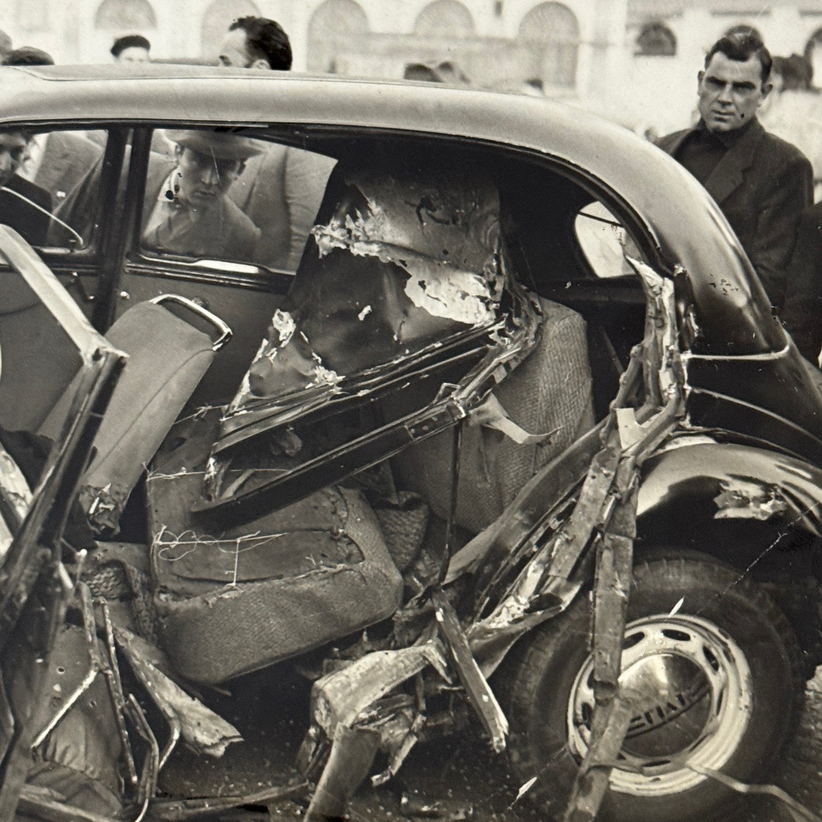 Car Accident Wreck Disaster Fiat 1500 Automobile Photo Photograph Vintage Italy