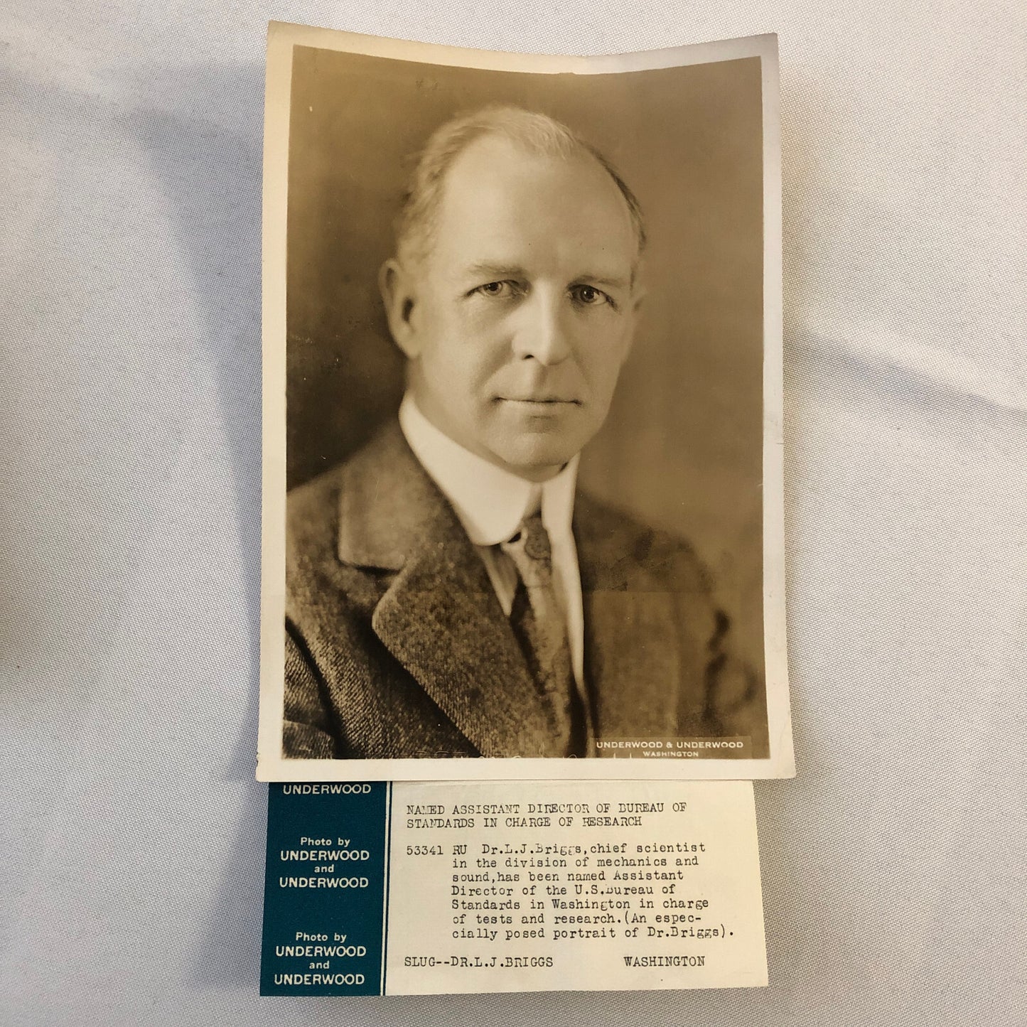 Press Photograph Photo Scientist Director Bureau of Standards LJ Briggs Portrait