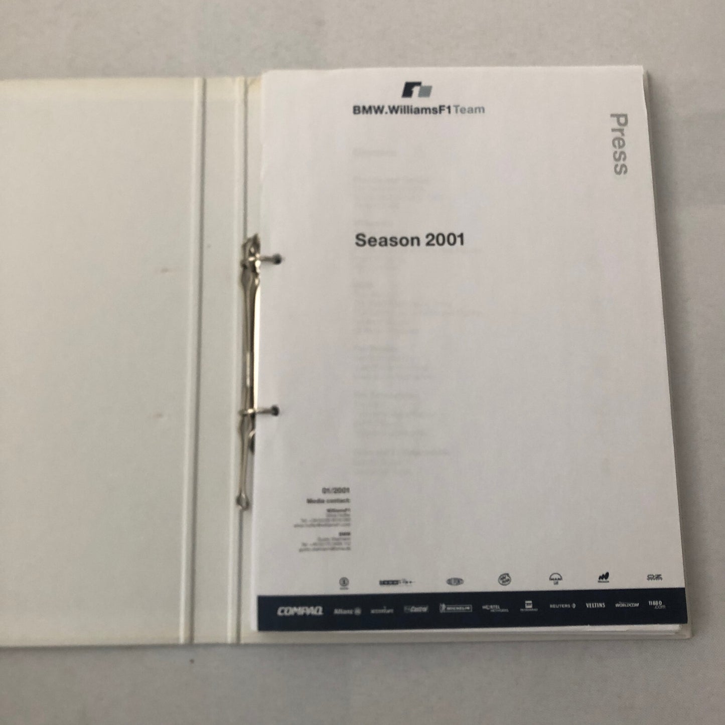 2001 BMW Williams F1 Press Kit Ralf Schumacher Juan Pablo Montoya Brochure