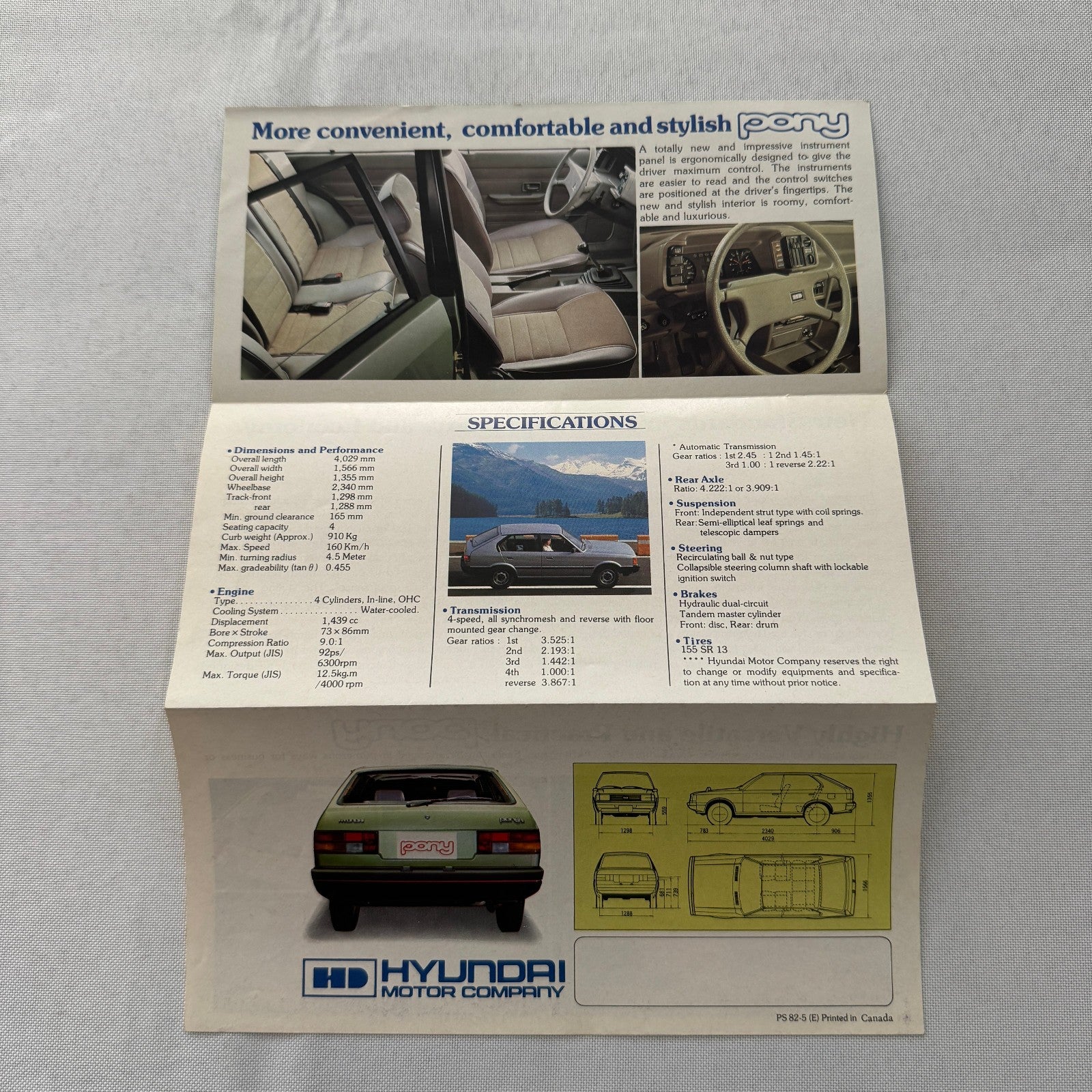 Hyundai Pony Car Sales Brochure Catalog Advertising Canadian Market