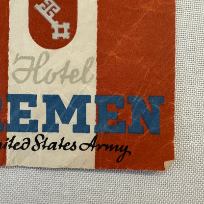 Vintage Hotel Travel Label Hotel Bremen United States Army Germany