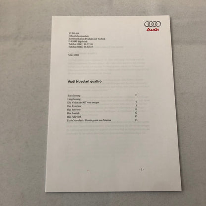 2003 Audi Nuvolari Quattro Concept Car Prototype Press Kit Brochure GERMAN