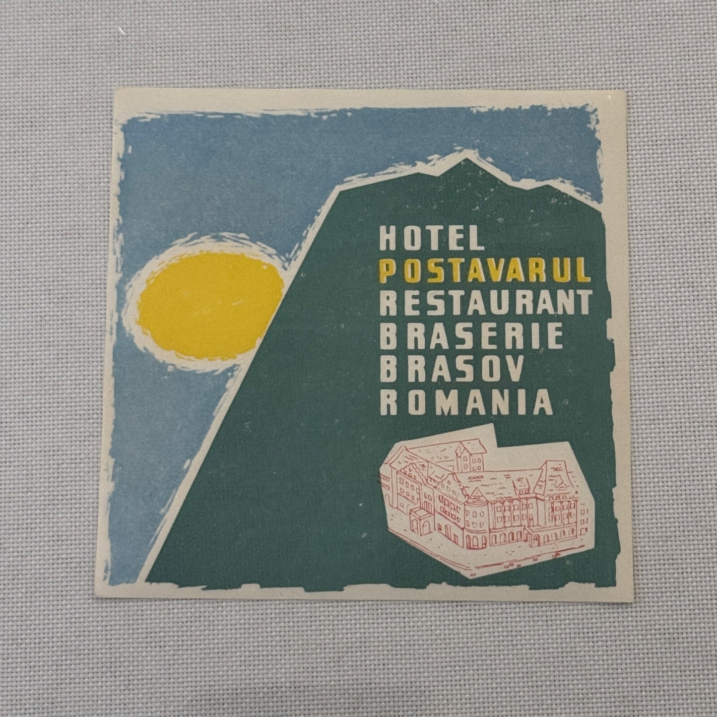 Vintage Hotel Travel Label Hotel Postavarul Restaurant Braserie Brasov Romania