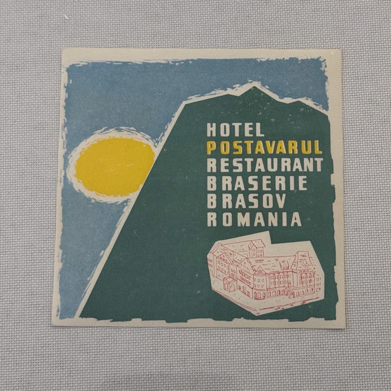 Vintage Hotel Travel Label Hotel Postavarul Restaurant Braserie Brasov Romania