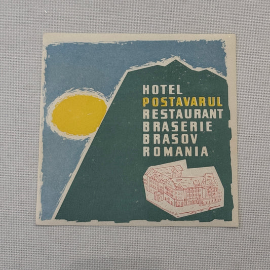 Vintage Hotel Travel Label Hotel Postavarul Restaurant Braserie Brasov Romania