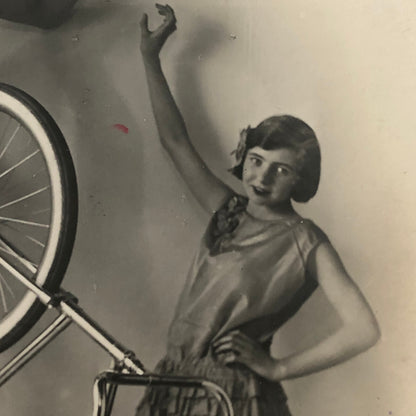 Circus Real Photo Postcard RPPC Acrobats Balancing Bicycle Act Man Woman Clown