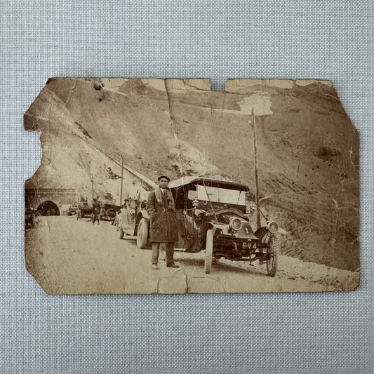 Vintage Real Photo Postcard Post Card RPPC Man with Early Car Automobile