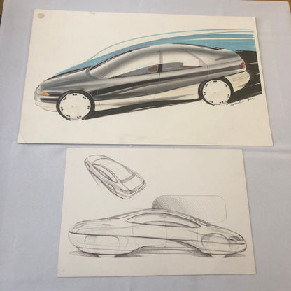 Vintage Concept Car Styling Art Design Illustration Lot of 2x Signed 1984 Ford