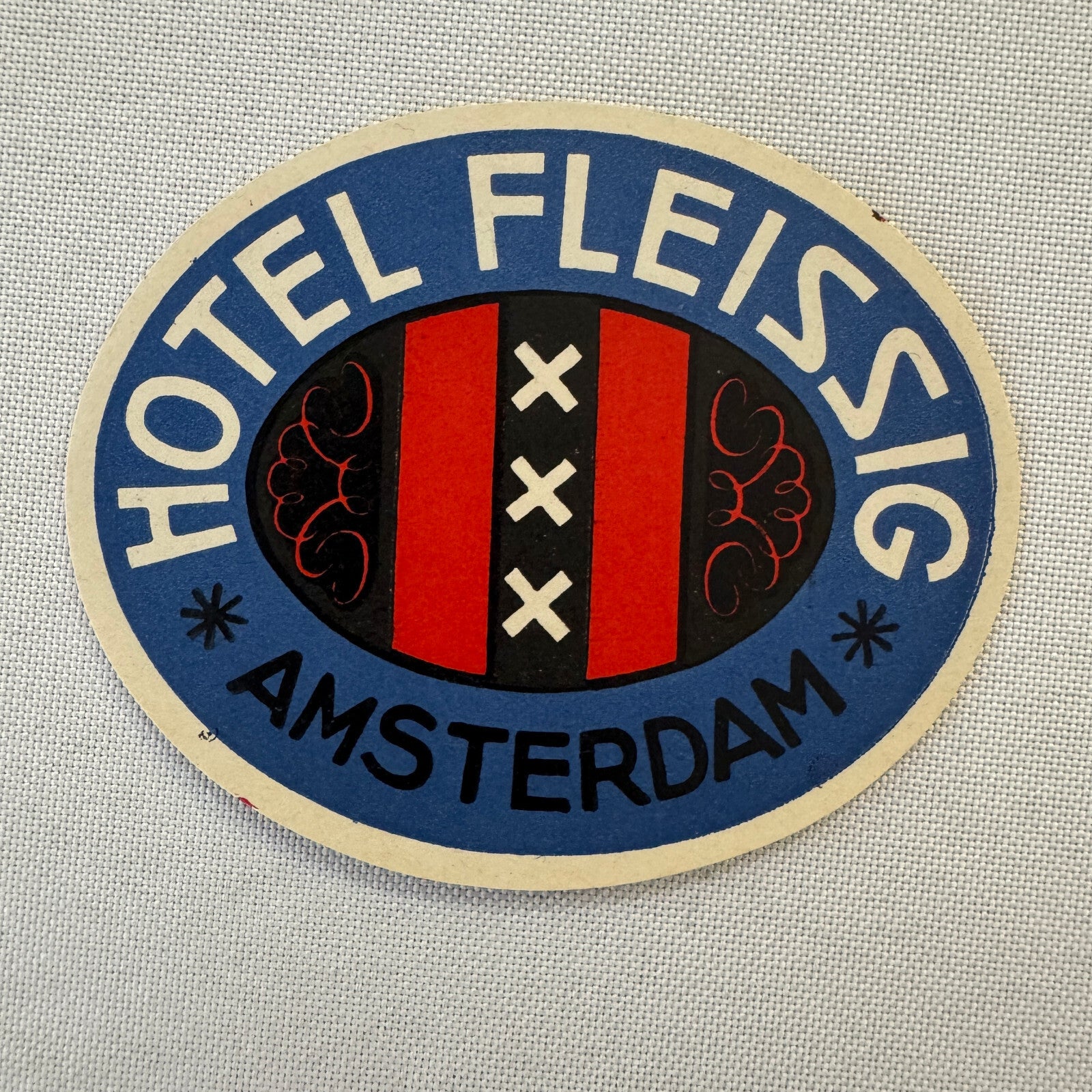 Vintage Hotel Travel Luggage Label Hotel Fleissig Amsterdam Holland Dutch