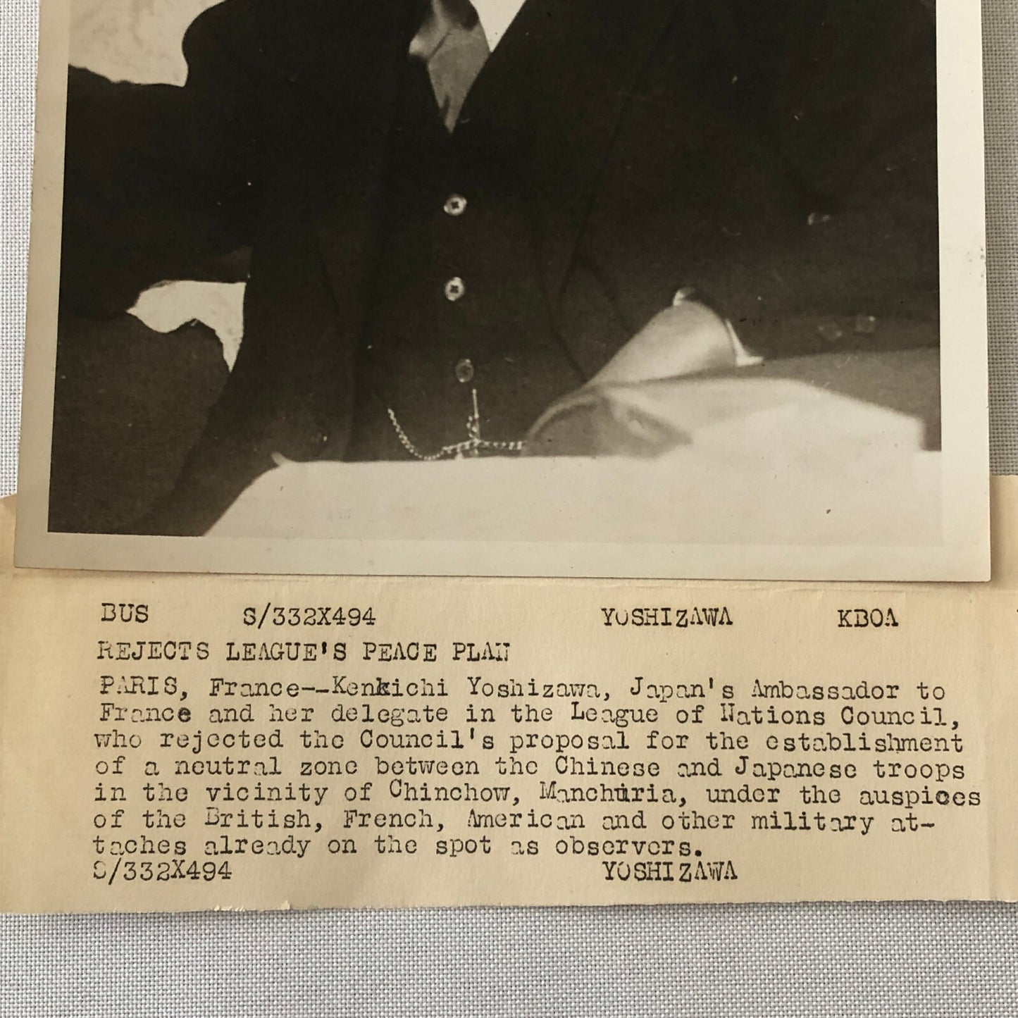 Press Photo Photograph Japanese Ambassador to France Kenkichi Yoshizawa