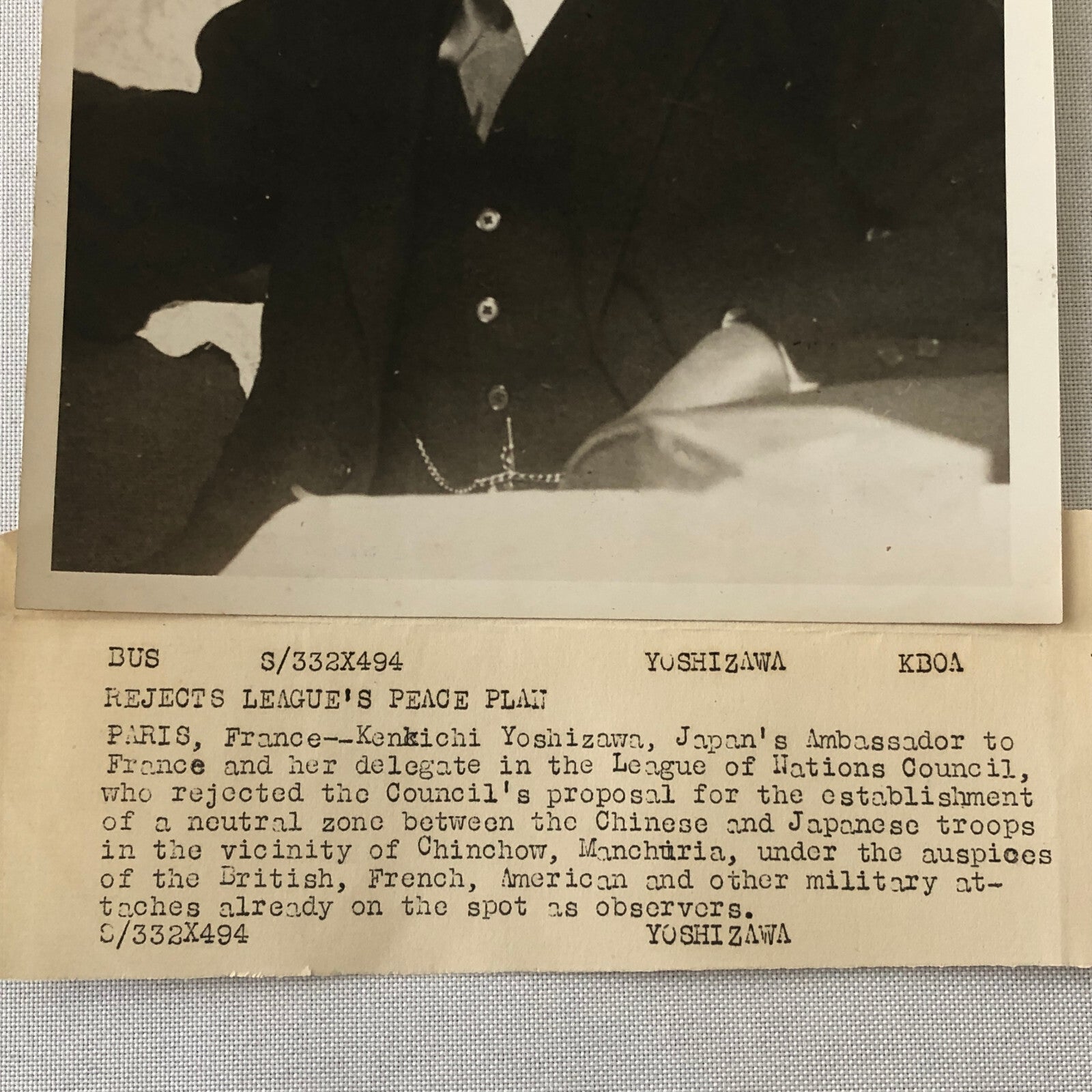 Press Photo Photograph Japanese Ambassador to France Kenkichi Yoshizawa