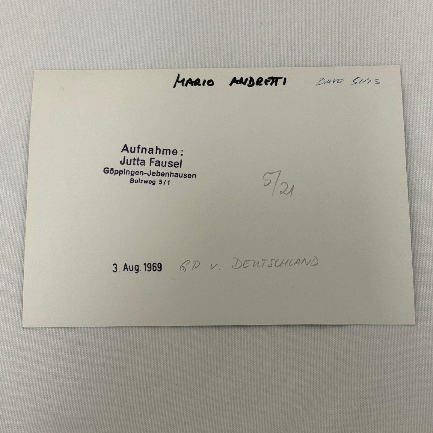 Vintage Racing Photo Mario Andretti 1969 German Grand Prix Motorsport Dave Sims