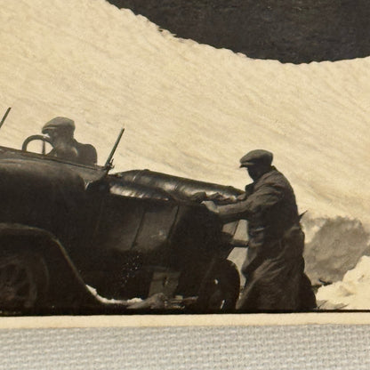 Vintage Photo Photograph Print Early Car Automobile Snow Mountain People