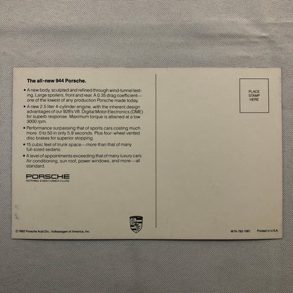 1982 Porsche 944 Advertising Postcard Post Card Vintage