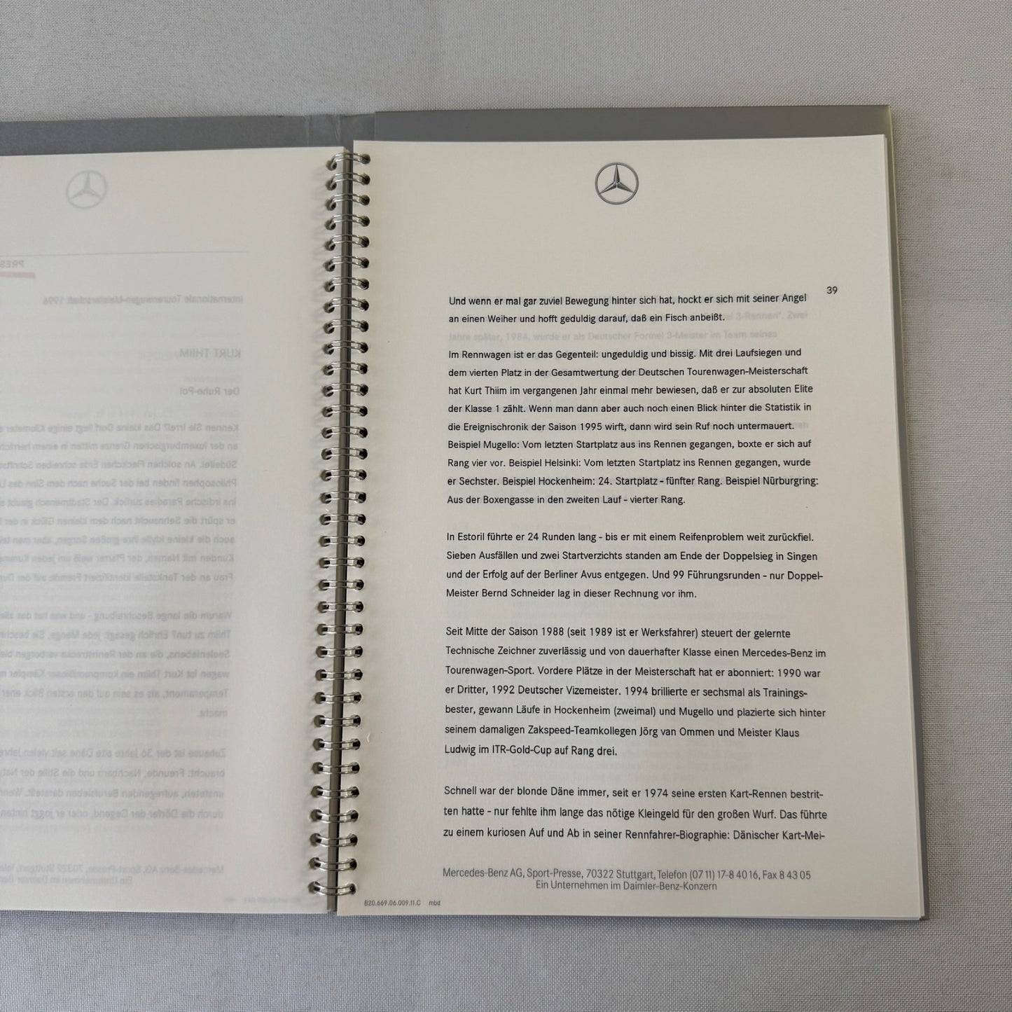 1996 Mercedes ITC AMG Racing Press Kit Dario Franchitti Ellen Lohr Kurt Thiim