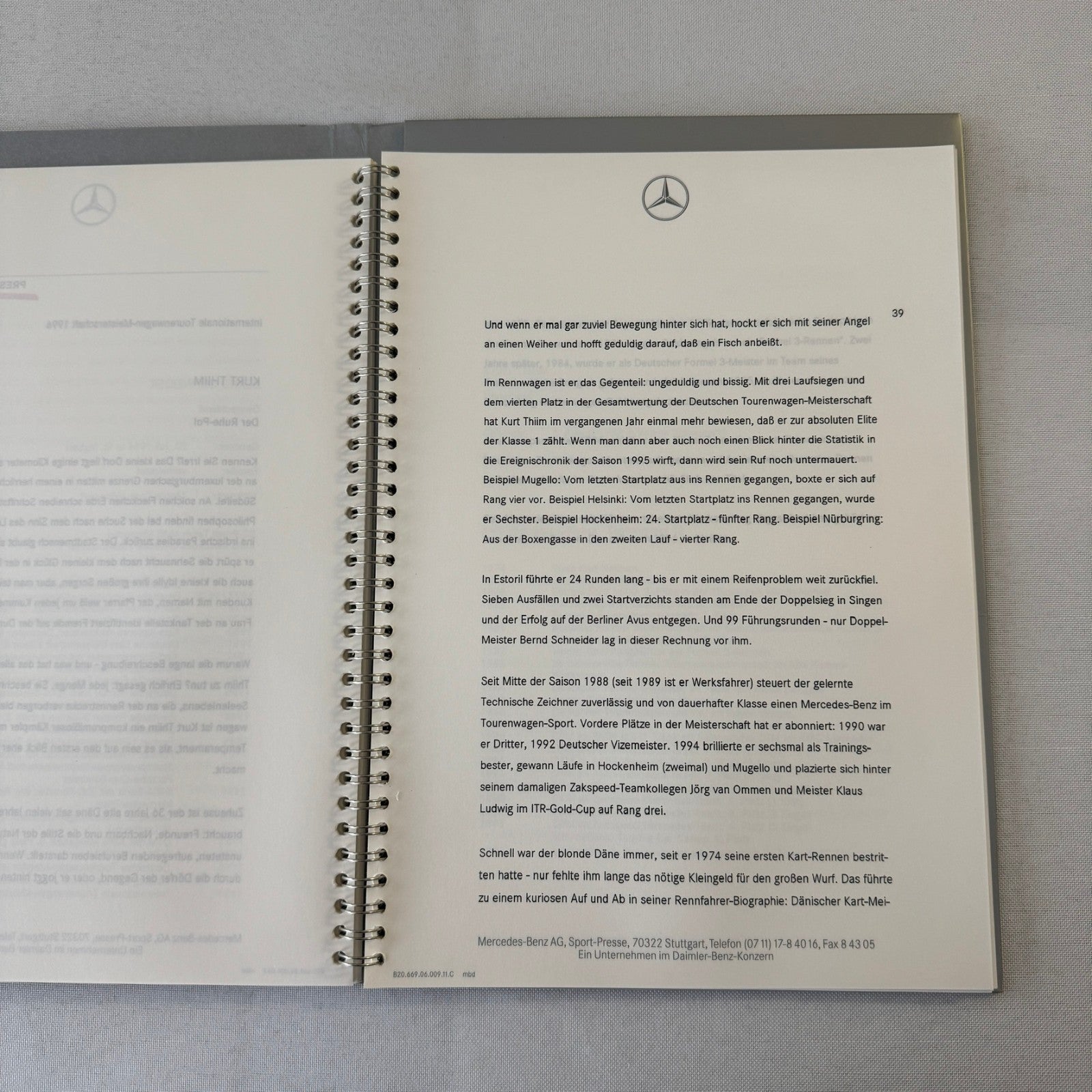 1996 Mercedes ITC AMG Racing Press Kit Dario Franchitti Ellen Lohr Kurt Thiim