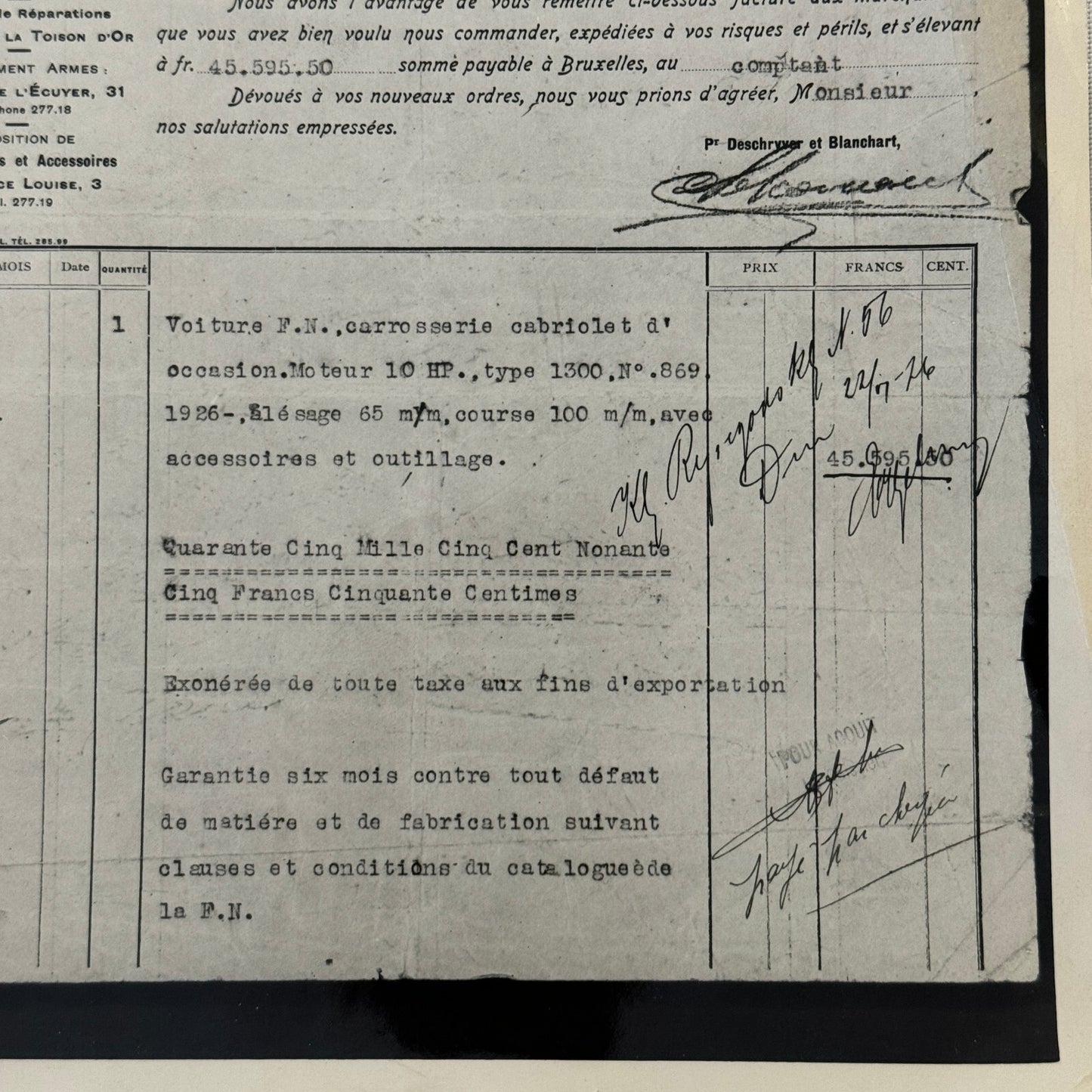 Fabrique Nationale FN Car Automobile Purchase Document Photograph Lot 2x