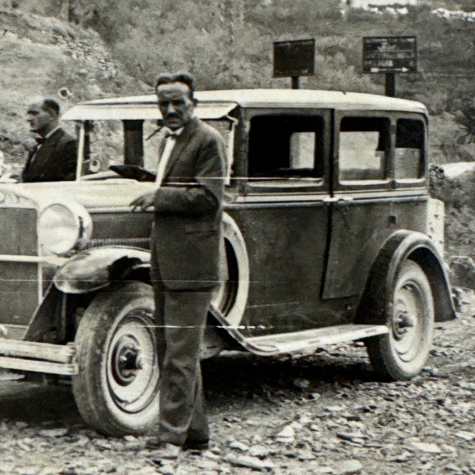 Vintage Photograph Photo Print People with Early Car Automobile European