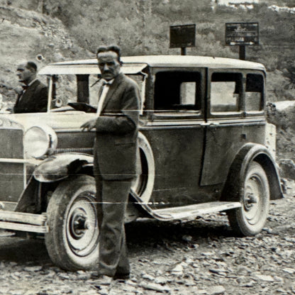 Vintage Photograph Photo Print People with Early Car Automobile European
