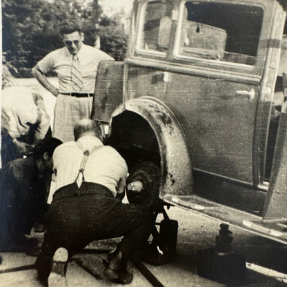 Vintage Photograph Photo Print Men Working on Early Car Automobile