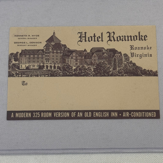 Vintage Hotel Travel Label Hotel Roanoke Virginia Vintage