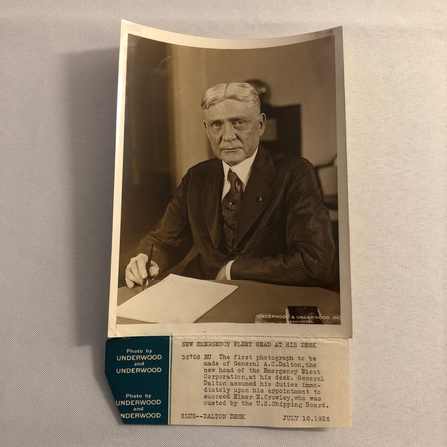 Press Photo Photograph General AC Dalton Emergency Fleet Corporation Underwood