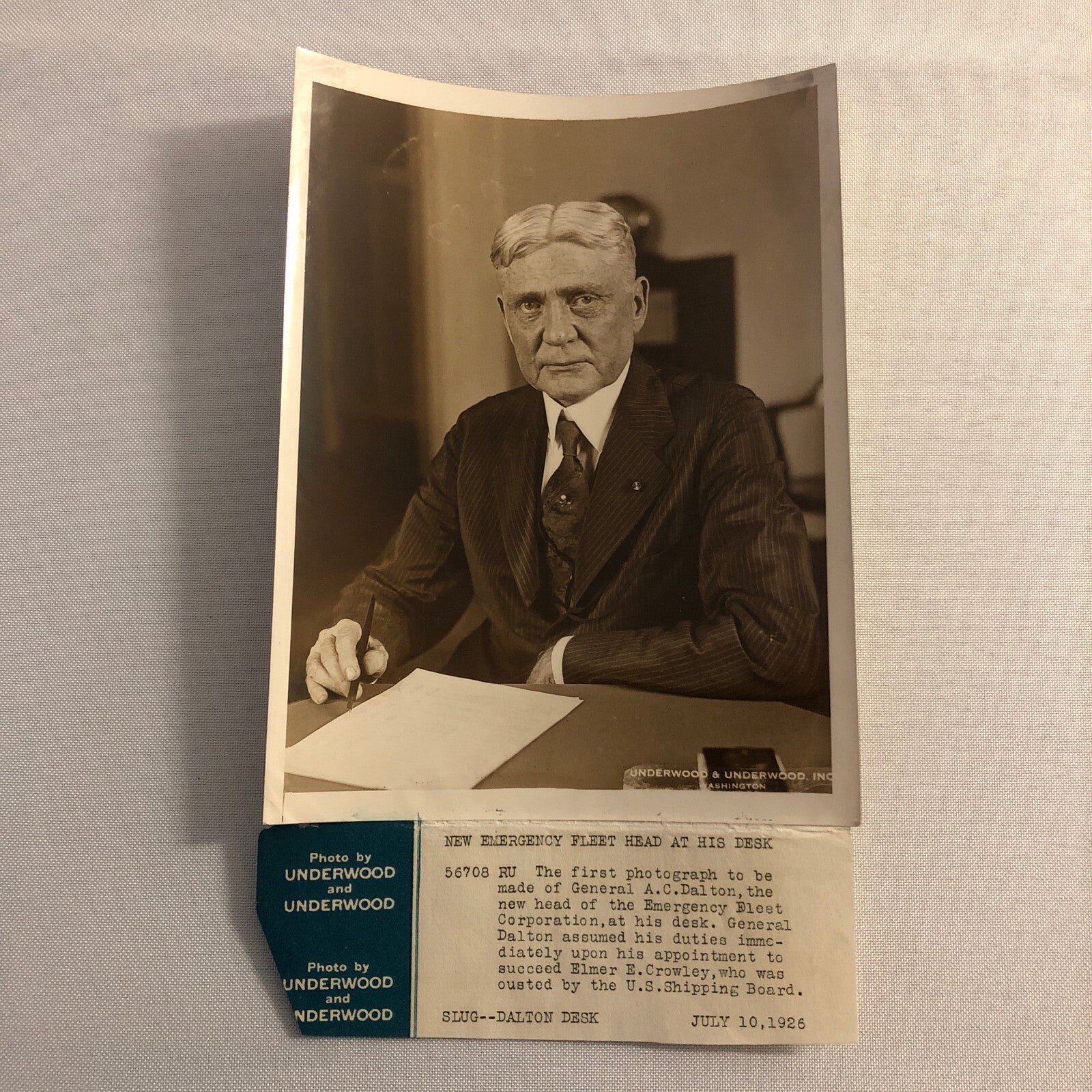 Press Photo Photograph General AC Dalton Emergency Fleet Corporation Underwood