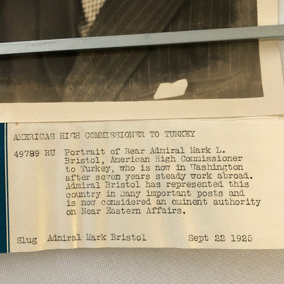 Press Photograph Photo American Ambassador to Turkey 1925 Mark L Bristol
