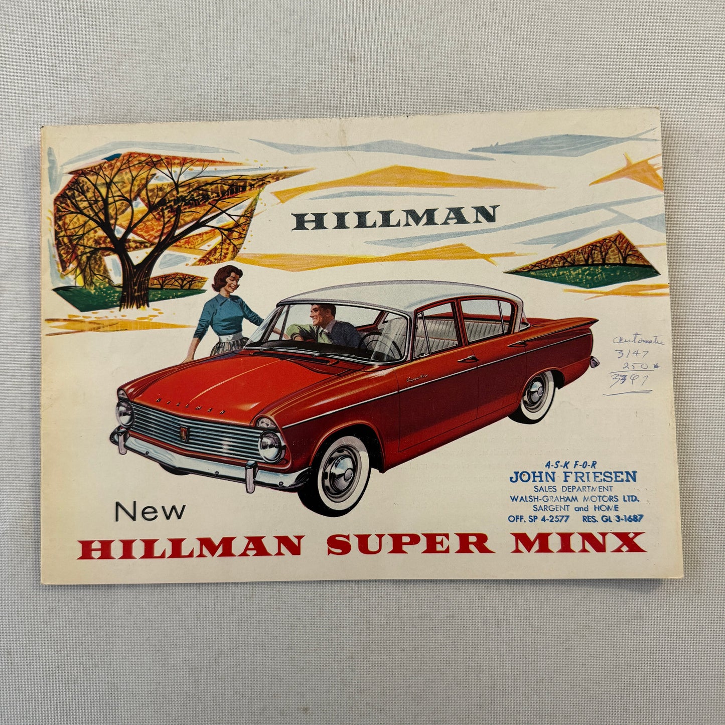 Hillman Super Minx Car Sales Brochure Catalog Advertising Vintage