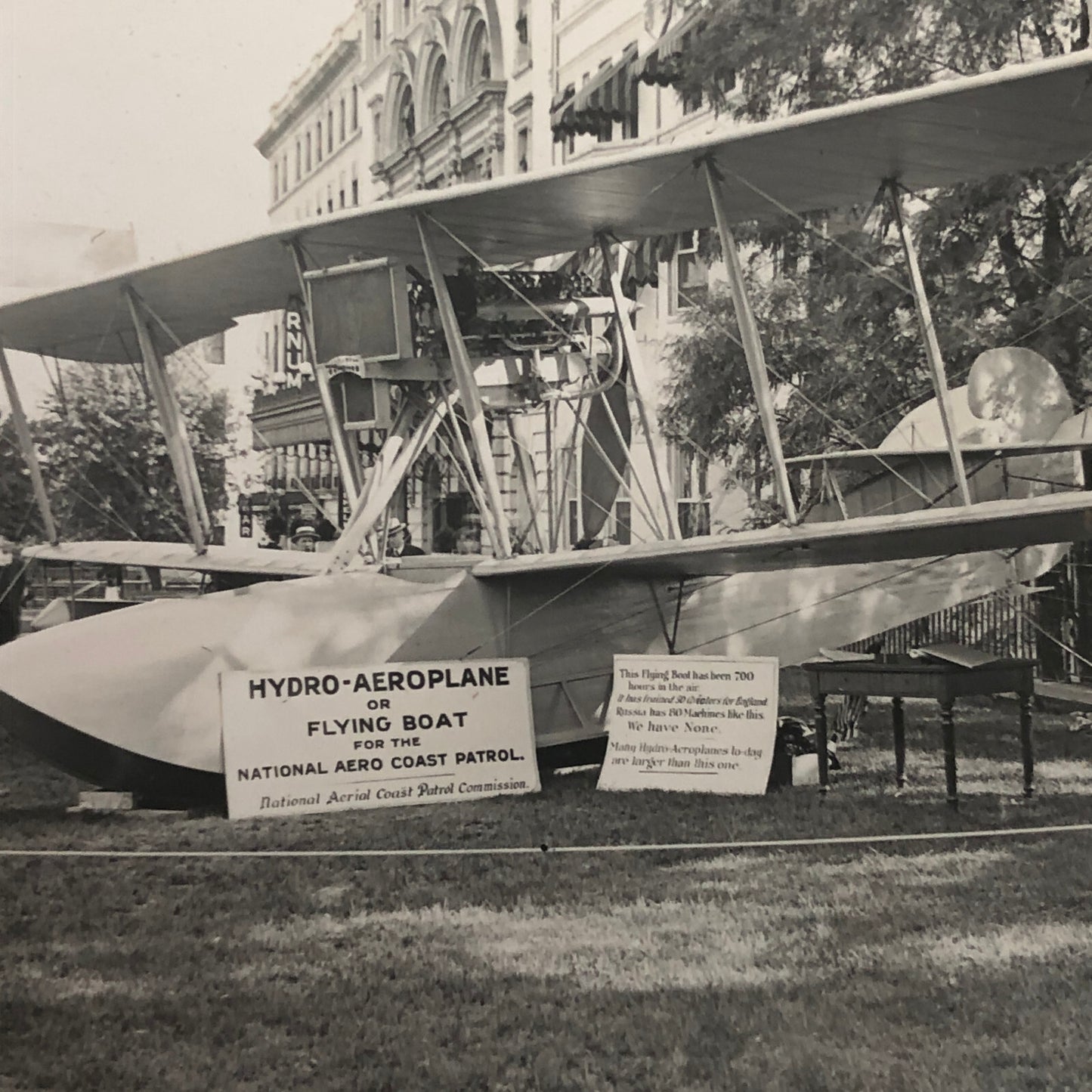 Antique Glass Plate Lantern Slide Men Flying Boat Airplane Aircraft Aviator