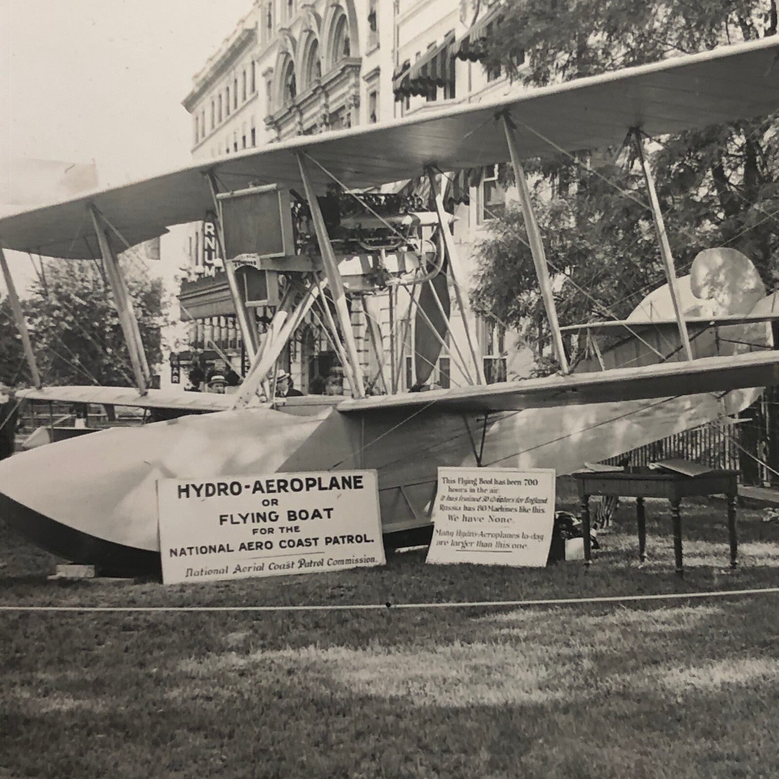 Antique Glass Plate Lantern Slide Men Flying Boat Airplane Aircraft Aviator