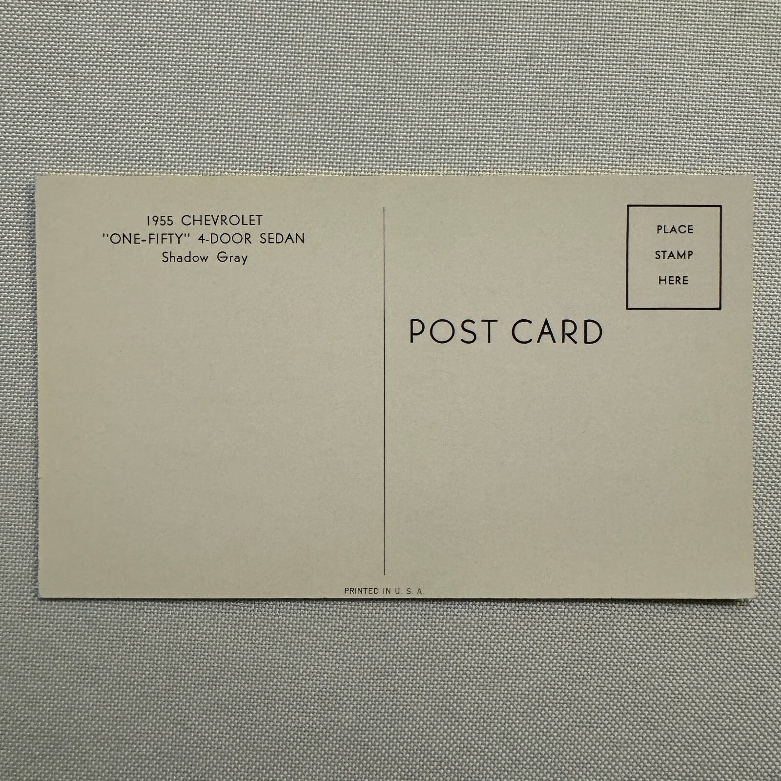 1955 Chevrolet One Fifty 4-Door Sedan Factory Advertising Postcard Vintage