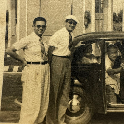 Vintage Photograph Photo Print People with Car Automobile European