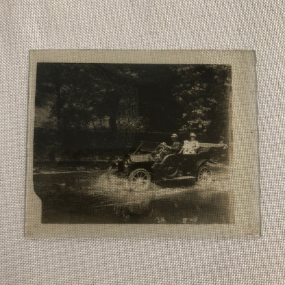 Antique Glass Plate Lantern Slide Photo Car Automobile Driving in Water