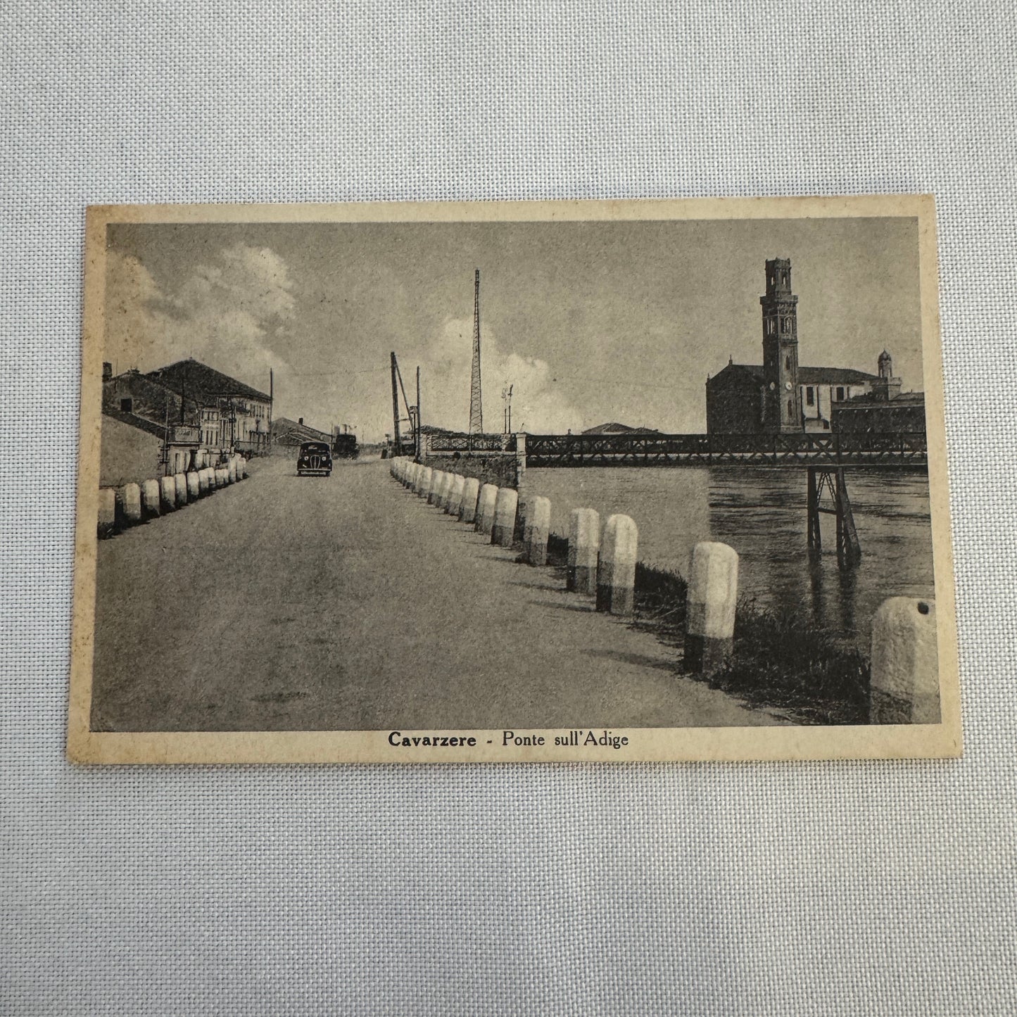 Vintage Italian Postcard Post Card Cavarzere Ponte Sull'Adige Car Automobile