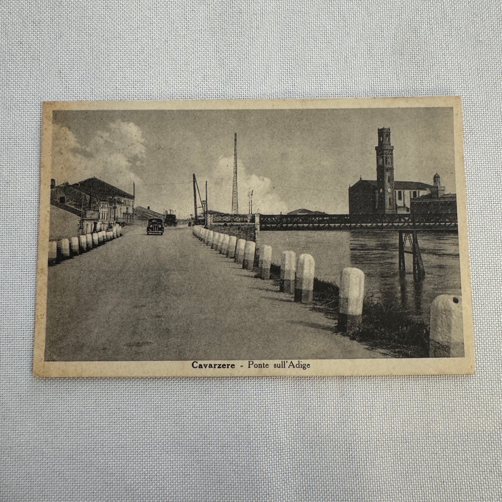 Vintage Italian Postcard Post Card Cavarzere Ponte Sull'Adige Car Automobile