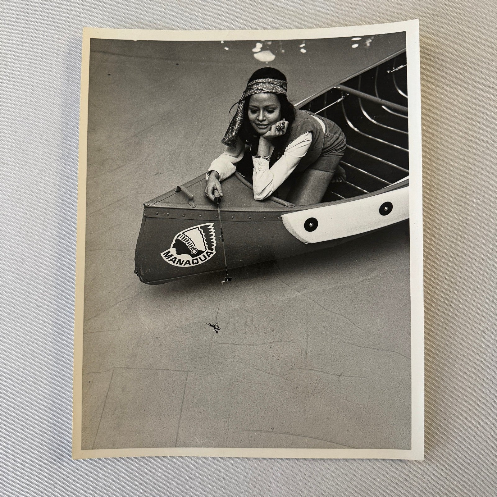 Vintage Manaqua Canoe Boat Advertising Photo with Model
