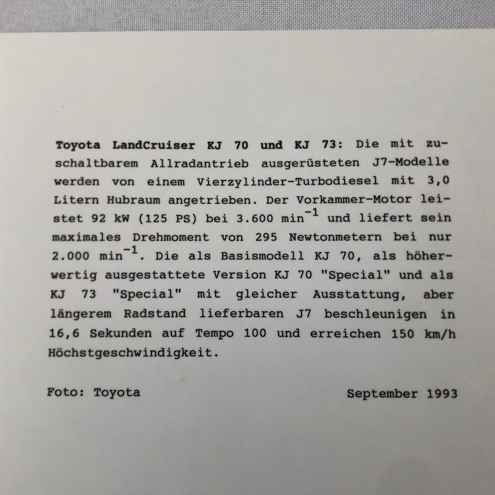 1993 1994 Toyota Landcruiser KJ 70 and KJ 73 Photo Photograph Land Cruiser