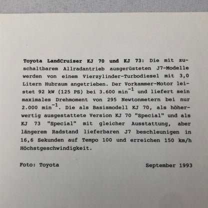 1993 1994 Toyota Landcruiser KJ 70 and KJ 73 Photo Photograph Land Cruiser