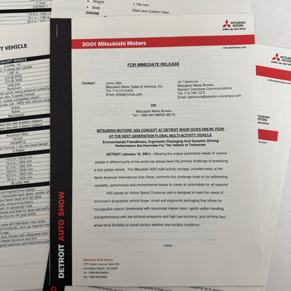2001 Mitsubishi Concept Car Press Kit ASX Ralliart Montero Pajero Lancer
